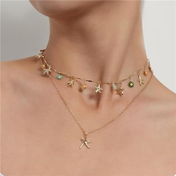 Starfish Charm Double Layered Necklace - Picture 1 of 8